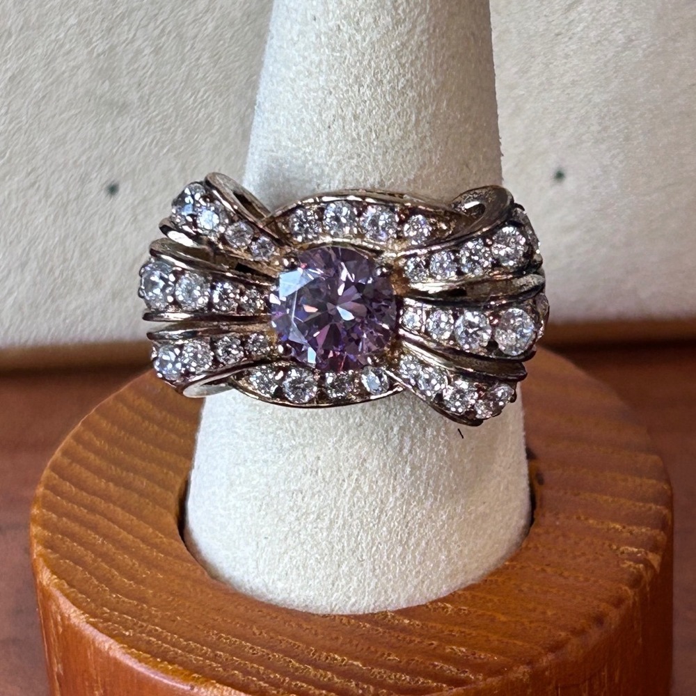 Jean Dousset 925 Sterling Silver Lavender CZ Bow Statement Ring Size 6.25
